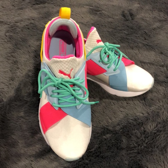 Puma Shoes - Puma Womens Muse Satin White  / Colourful Accented Running Shoes 👟⭐️HOST PICK⭐️